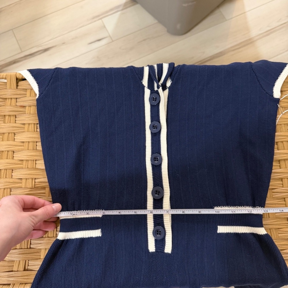 For Love &Lemons Naomi Knit Romper Navy Blue Sailor Collar S Nautical Preppy NWT - Picture 6 of 8